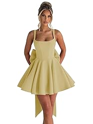 ouhati 2025 Gold Scoop Neck Satin Homecoming Dress