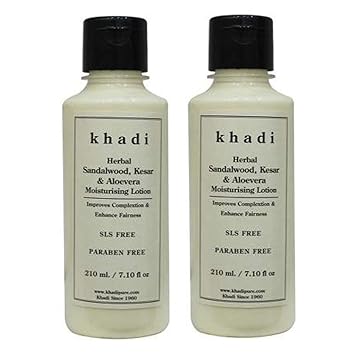 Khadi Pure Herbal Sandalwood, Kesar & Aloe Vera Moisturising Lotion SLS-Paraben Free, 210 ml (Pack of 2)