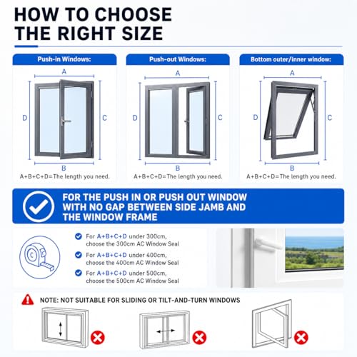 UtauHom AC Window Seal for Portable Air Conditioner & Tumble Dryer 400cm - Upgraded Dual Zippers & Non-Marking Adhesive, Hot Air Block Kit, Universal for Casement Windows
