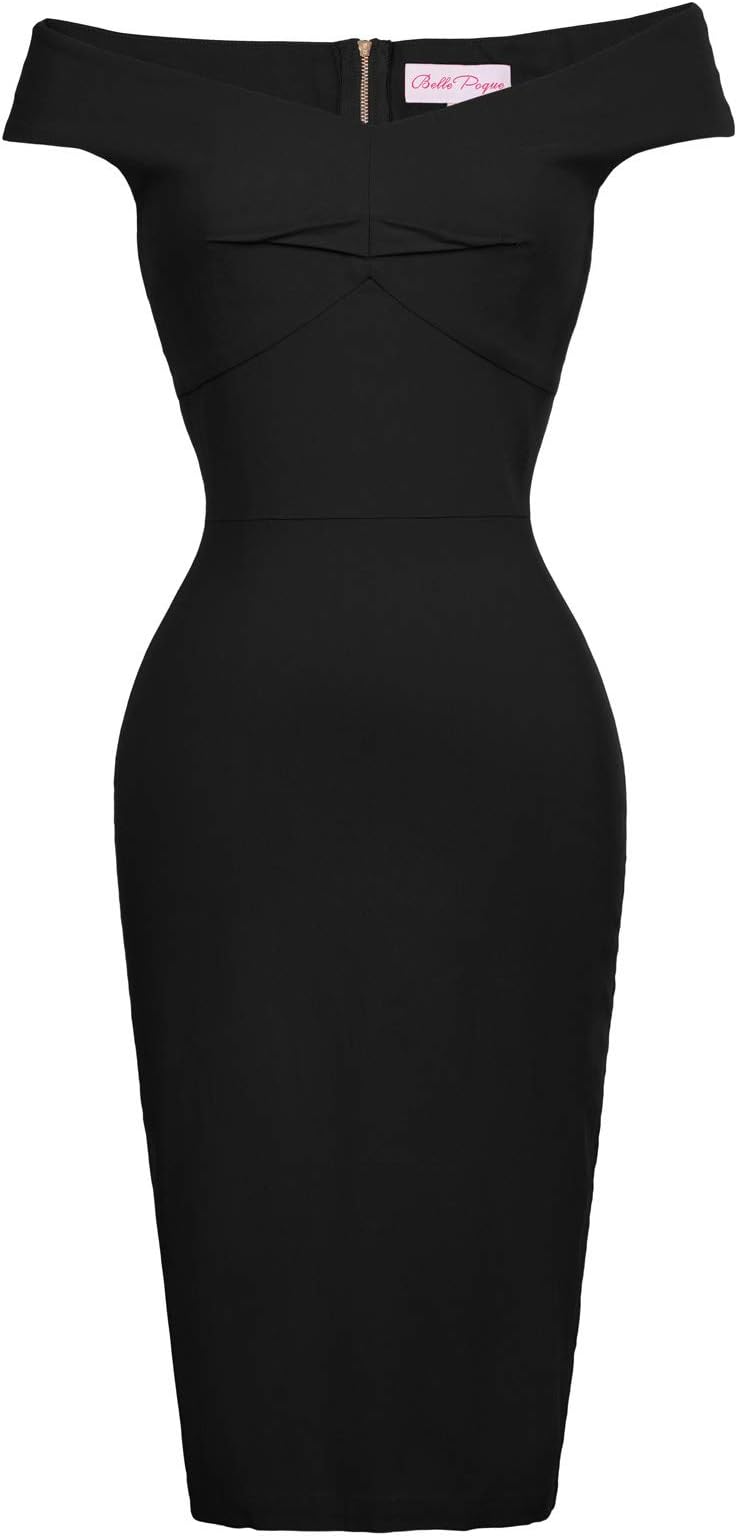 Women's 50s Pleated Off Shoulder Pencil Cocktail Dress 14 Colors 387
