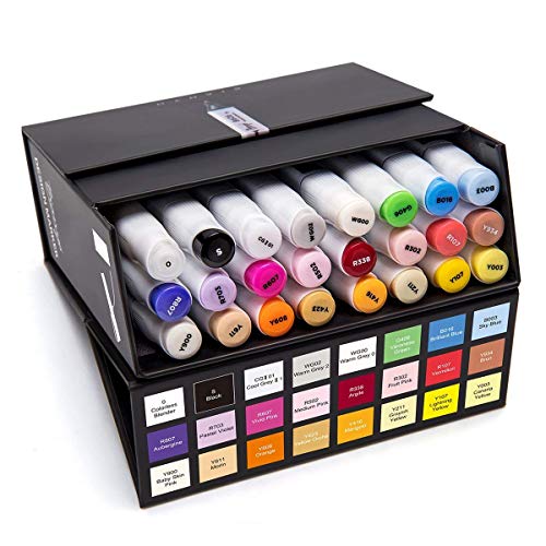 Bianyo Dual Tip Art Marker Pens Set- Fine and Chisel Nibs, 24 Colors Artist Permanent Coloring Highlighters Markers
