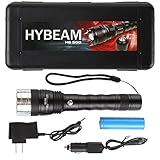 Hybeam HB-500 Ultra-Bright 500 Lumens LED Tactical Flashlight with Three Modes, Adjustable Zoom, Rechargeable Battery, Car and Wall Chargers, and Carrying Case