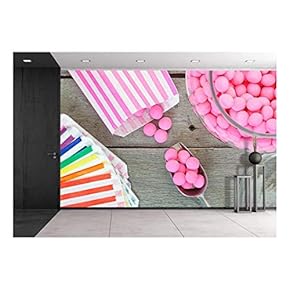 Old Fashioned Candy Jar Full of Pink Peppermints Being Distributed into Individual Candy Bags - Removable Wall Mural | Self-Adhesive Large Wallpaper - 66x96 inches