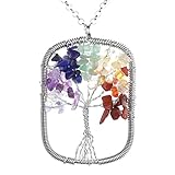 JOVIVI Vintage Wire Wrapped Square 7 Chakras Gemstones Tree of Life Pendant Necklace,Mothers Day Gifts