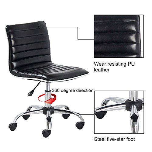 YAMASORO Ribbed Task Chair Mid Back Conference Chair for Office Desk Adjustable Swivel Chair Armless Black