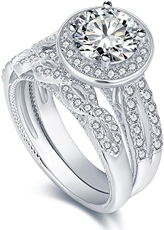 VAN RORSI&MO 2.0ct Round Engagement Wedding Ring Set for Women 18K Gold Plated Sterling Silver Bridal Set