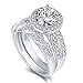 VAN RORSI&MO 2.0ct Round Engagement Wedding Ring Set for Women 18K White/Silver Bridal Set Size 6