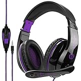 SADES 20170508-1 Stereo Gaming Headset PS4 Xbox One X, Anivia A9S Wired Over Ear Headphone with Mic for PC MAC Laptop Mobile iPad Nintendo Switch Games(Black Purple)