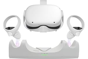 HONGHAO VR Charger Dock for Quest 2 Accessories, Station Stand for Charging Meta/Oculus Quest 2 Controller Headset with Elite Strap Attached (Includes 2 x 2100mAh Rechargeable Batteries)