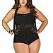 Creabygirls Womens Plus Size Print High Waist Two Piece Tassel Swimsuits(Black,X-Large)