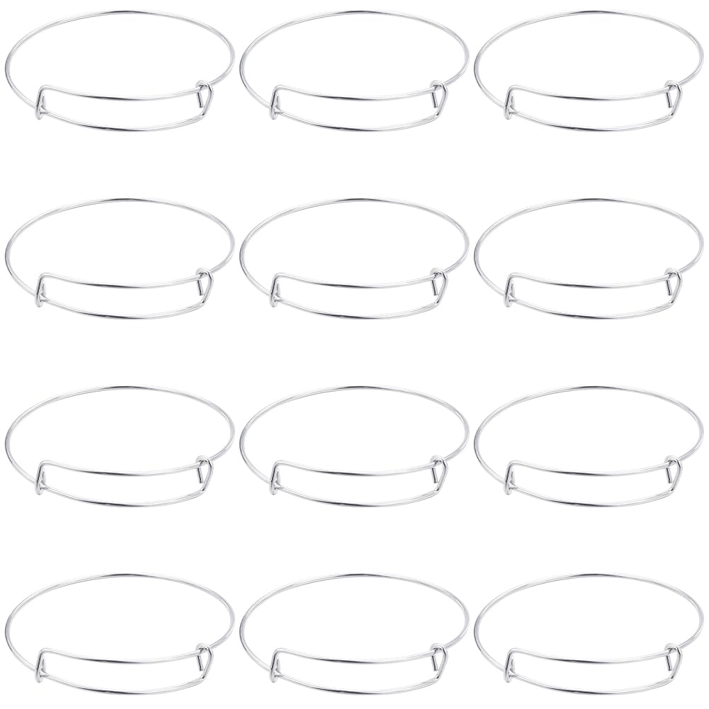 SUNNYCLUE 12Pcs Silver Expandable Bangle Bracelets Stainless Steel Expandable Wire Bangle Matte Silver Adjustable Blank Metal Stackable Charm Bracelet for jewellery Making DIY Crafting Women Adults