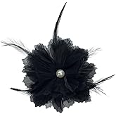 Elegant Feather Organza Flower Big Brooches Lapel Pins for Women Fashion Imitation Pearl Floral Fabric Brooch Pin for Dresses Suit Wedding Banquet Clothes Accessories Trendy Jewelry 130mm