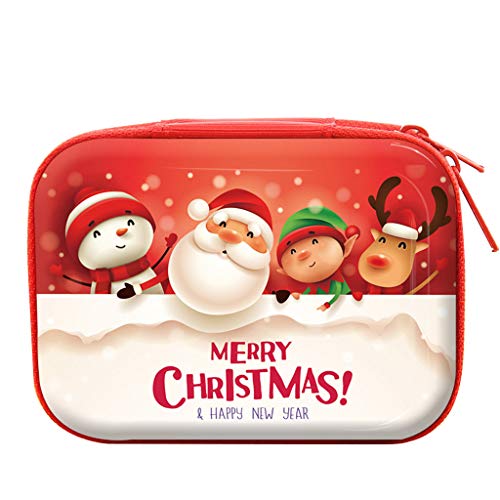 Monoche Portable Earbud Cases Santa Snowman Cartoon Cute Tinplate Change Money Square Creative Coin Headphones Storage Box Perfect for Christmas Gift for Boys and Girls (D)
