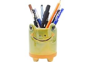 MONMOB Ceramic Frog Pencil Holder Frog Pencil Holder for Desk Accessories Decoration Succulent Plant Pot Office School Ideal Gifts for Women, Mom or Birthdays