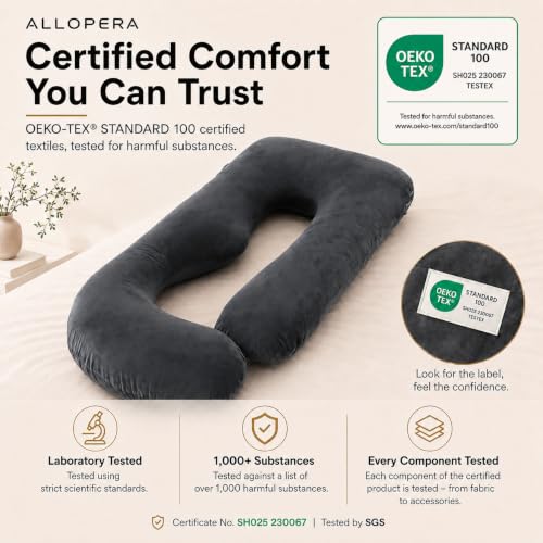 ALLOPERA Pregnancy Pillow, Full Body 57 Inch Maternity Pillow with Removable Washable Cover - Sleep Support for Legs, Back, Neck, Shoulder, HIPS, Belly for Pregnent Women, Velvet Cover (Black)