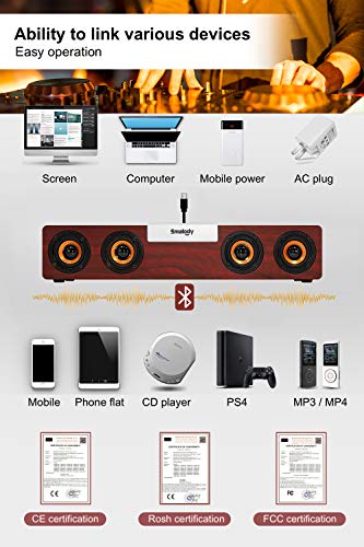20W Bluetooth 5.0 Computer Speaker, Wired/Wireless Computer Sound Bar Multimedia Wood Soundbar for Laptops and PC or TV - Thumbnail 4