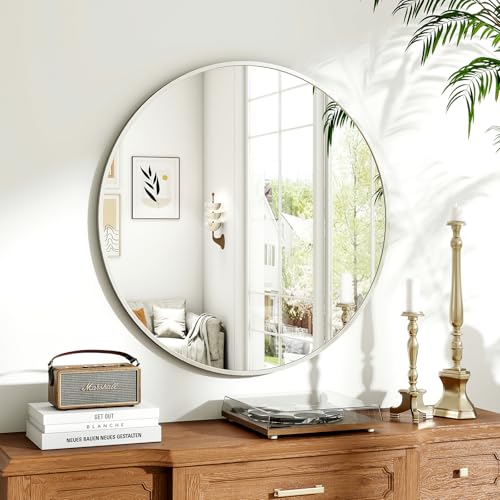 Koonmi runder Wandspiegel 70 cm, Metallrahmen, Silber