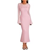 MEROKEETY Women's Sweater Dress Fall 2025 Long Sleeve Formal Wedding Guest Cocktail Bodycon Floral Maxi Winter Dresses