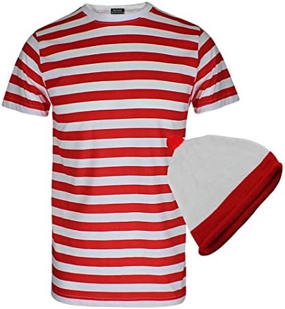 Wicked Nights LTD Mens Red and White Stripe Hen Party T-Shirt Boys T Shirt Hat Fancy Dress Outfit#(Red and White Stripe Tshirt Hat#Small#Mens)