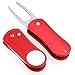 Full Metal Golf Divot Tool with Pop-up Button & Magnetic Ball Marker Pitch Mark Mini Tool Lightweight Portable and Foldable (Red)