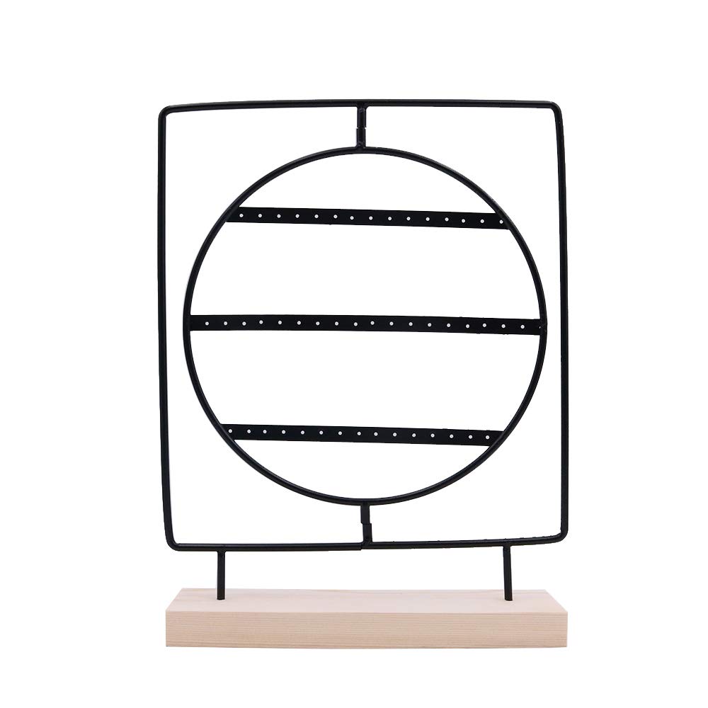 Shiwaki Item Display Item display stand with Wooden Tray for Small household items, wedding accessories display-60 Holes Rotating inner circle(Black)