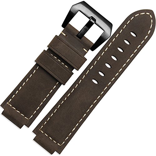 Zhuolei Genuine Leather Watch Band Generic for Timex T49859|T2N720|T2p141|T2n722|723|738|739 (Dark Brown Black Buckle)