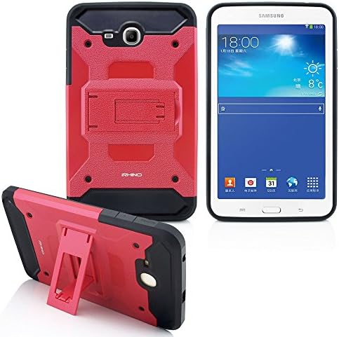 Samsung Galaxy Tab E LITE 7.0 case T113 [iRhino] TM Heavy Duty [Dual Layer] [Hybrid Case] cover with Build In Kickstand For Samsung galaxy Tab E LITE 7.0 inch T113 Tablet (RED ON BLACK)