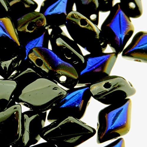 Czech Glass GemDuo Beads, 2-Hole Diamond Shaped Beads 5x8mm, 10 Grams, Jet Black Azuro