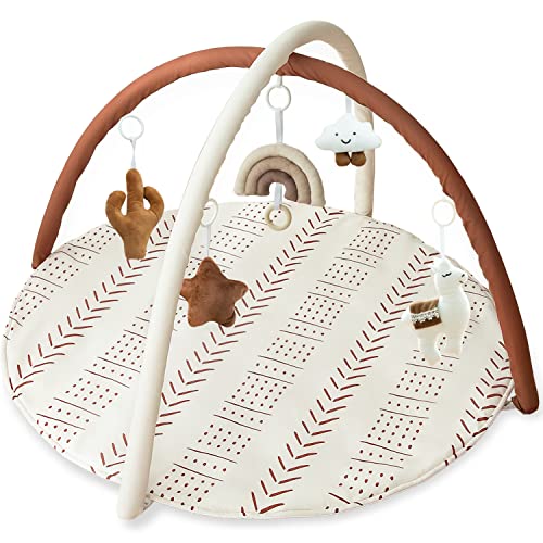 Baby Gym Mat Infant Activity Gym Mudcloth Baby Activity Center with Play Mat with 5 Toys for Babies as Shower Use