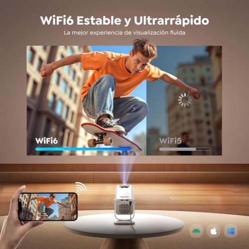 Proyector Portátil【Android 14.0 & App Integrada】 Proyector 4K/1080P Soporte Tiro Corto, Auto Keystone, WiFi 6 Bluetooth 5.4, TOPTRO MiniProyector Rotación 270° con Soporte Incluido para Cine en Casa