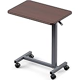 WOTURE Adjustable Overbed Table with Wheels, Bedside Rolling Table, Pneumatic Height Adjustment, Hospital Bed Table on Wheels