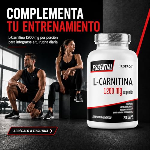 Carnitina Essential 1200mg por porción, L Carnitina Tartrato libre de Estimulantes para Hombre y Mujer, Calidad Premium | Testrol L-Carnitina Essential | TSN (200 CAPSULAS).