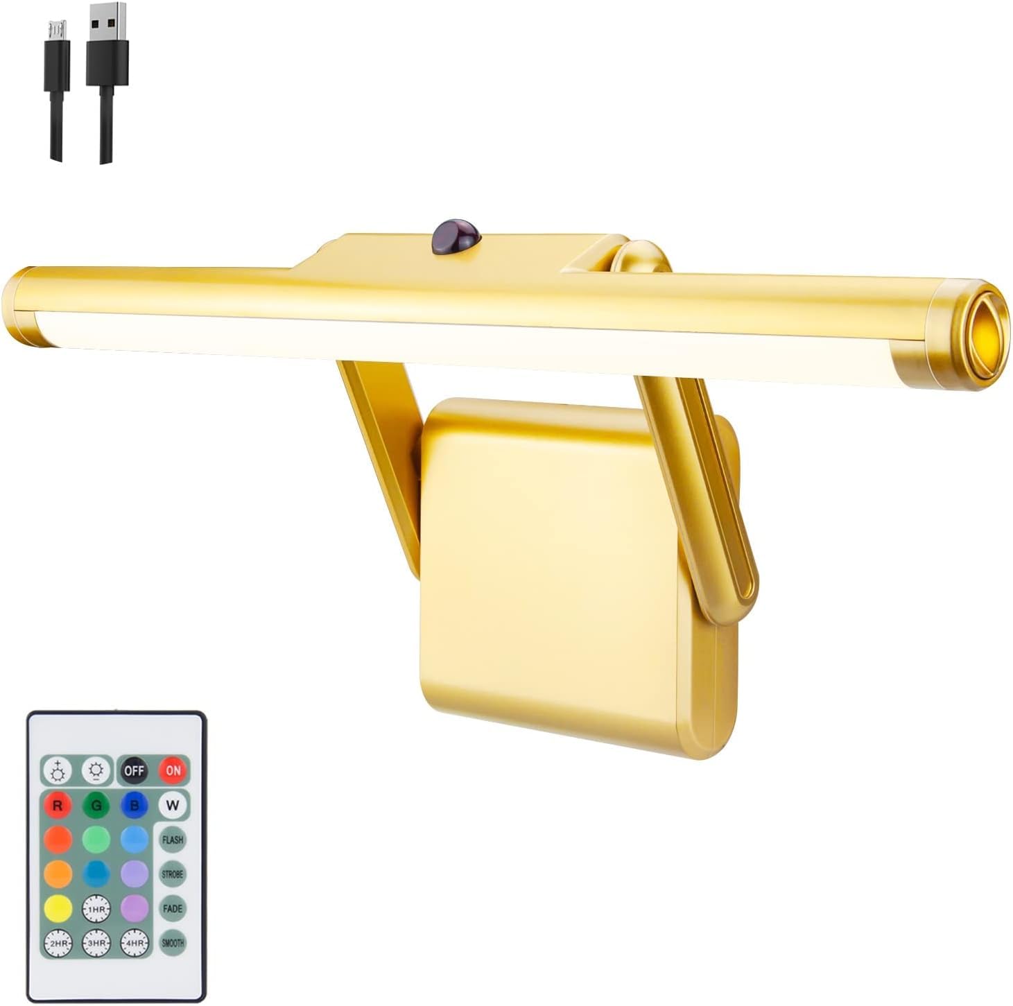 BIGLIGHT Rechargeable Picture Light with Remote,Wireless Painting Light, Picture Frame Light, 48 Super Bright LEDs,12 Color Changing Accent Light,250LM Dimmable Timer Art Light for Display-Gold