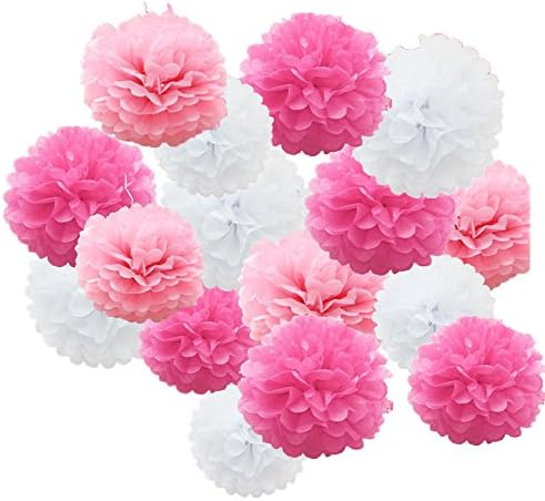 18 Pack Mixed 8" 10" 12"Tissue Paper Pompoms Pom Poms Hanging Garland Wedding Party Decor (Pink)