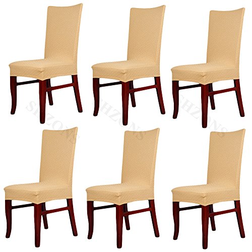 SHZONSâ„¢6 x Dining Chair Covers Super Fit Stretch Removable Washable Solid Dining Chair Seat Protector Slipcover, LightCoffee