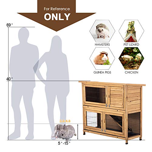 Lovupet Rabbit Hutch Cage with Pull Out Tray, 2 Story Indoor Outdoor Wooden Bunny Cage, Rabbit
