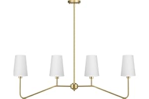 WuliFun 4-Light Kitchen Island Lighting, Industrial Linear Chandelier, Kitchen Island Light Fixtures, Farmhouse Chandeliers for Dining Room, Fabric Island Light for Kitchen (Gold)