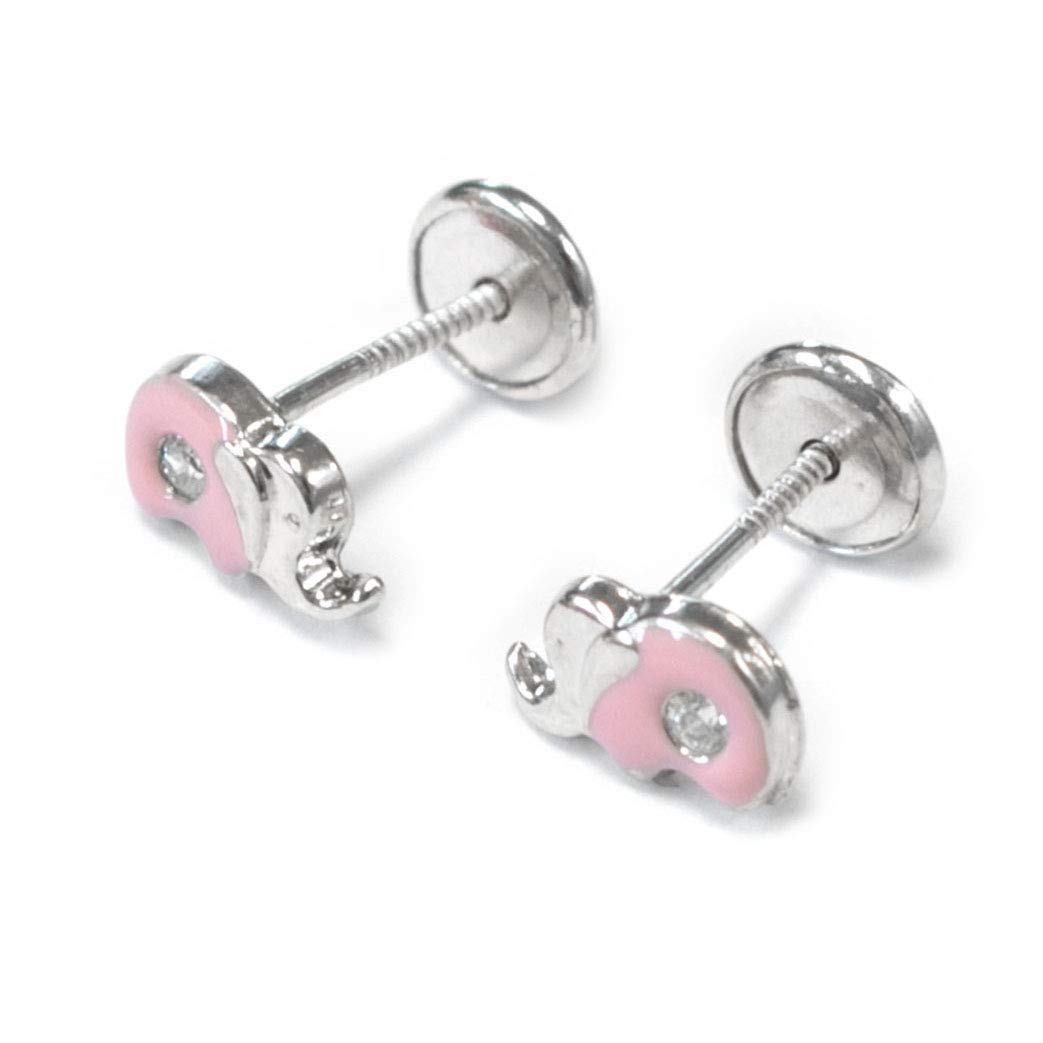 925 Sterling Silver Pink Enamel Elephant Cubic Zircon shine earrings