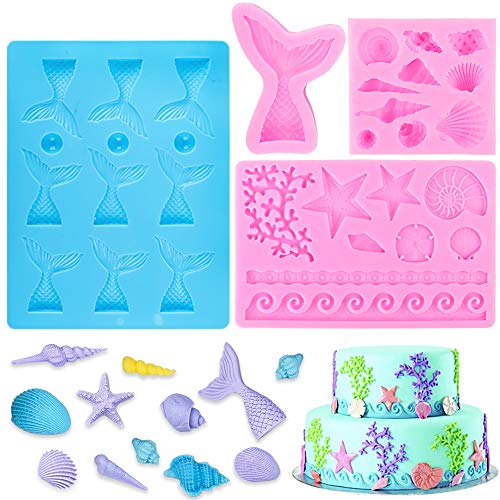 BAKHUK 4pcs Seashell Mermaid Tail and Seaweed Mold for Making Chocolate and Candy, Decorating Marine Themed Cakes - Thumbnail 7
