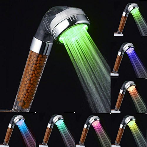 Facelink LED Handheld Shower Head,7 Colors Changing Light High Pressure Spa Shower Head,Nagative Ion Sprinker and Chlorine Double Filter Shower Heads