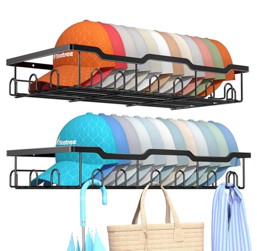 Nicetree Hat Racks for Base ball Caps Wall - Metal Hat Organizer for 48 Baseball Caps Holder, 2 Pack Baseball Hat Storage Organizer for Closet, Bedroom, Living Room
