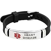 TGLS Red Medical Alert ID Bracelet for Women Men's Emergency First Aid Health Alert Laser Engraved Satinless Steel Adjustable Silicone Wristband Bracelets