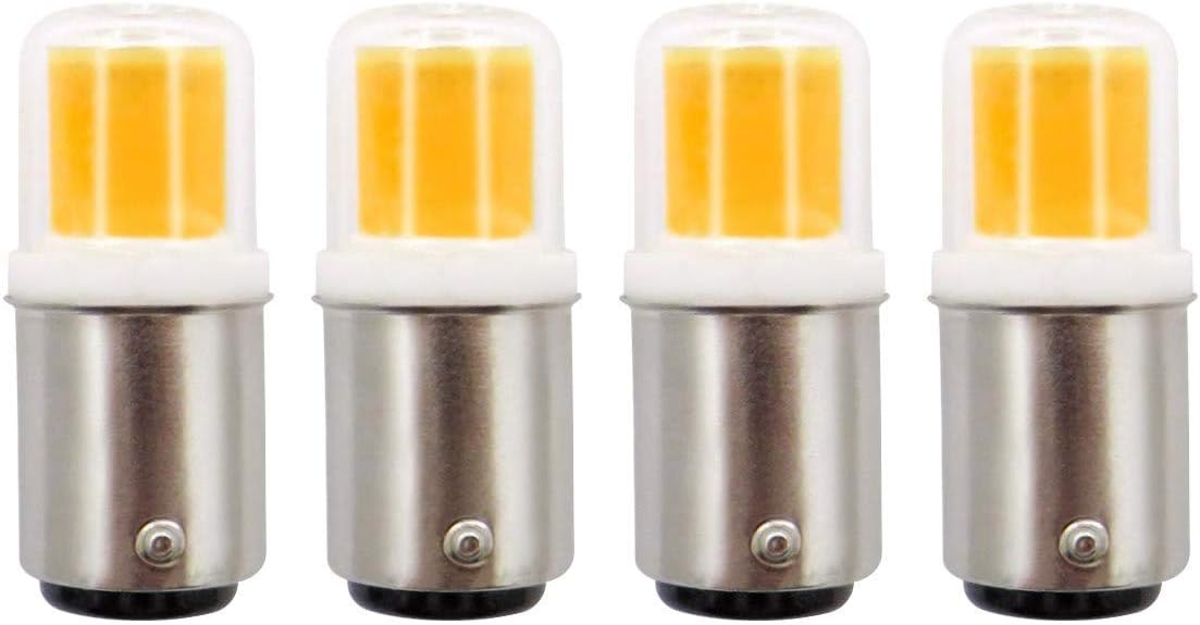 Ba15d Double Contact Bayonet Base LED Bulb 120V 4W (30W Halogen) Replaces JD Type T3/T4/C7 Bulbs, Dimmable Sewing Machine Lamp/Chandelier, Warm White 3000K, 4-Pack