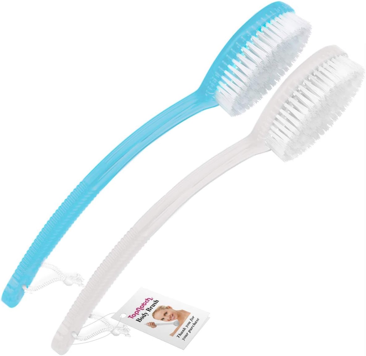 TopNotch® Quality Bath Brush Value Pack 2 Brushes. 1 Clear and 1 Blue