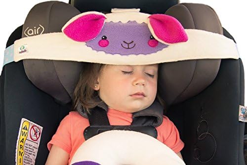 NoBob Child Car Seat Head Support & Travel Pillow, Safe and Cozy Sleep Solution for Cars, Lamb, High Back Booster, Purple/Pink