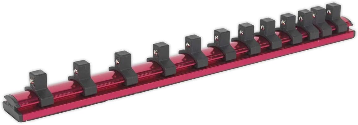 Sealey Ak27083 Socket Retaining Rail Locking Magnetic 3/8Sq Drive 12 Clips, Multicoloured, 380mm x 100mm x 305mm