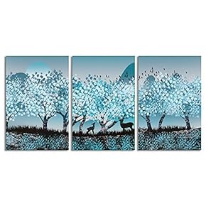 Canvas Wall Art Abstract Forests Painting Artwork for Home Prints Framed - 16"x24" x 3 Panels