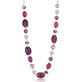 FULU AUTUMN Long Beaded Necklaces for Women Silver Link Chain Necklace with Shell Crystal Beads, Party Gifts for Her