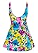 wantdo Women's Swimdress Push Up Swimsuit Plus Size Swimwear Bathing Suit Lake Blue Flower US 12-14