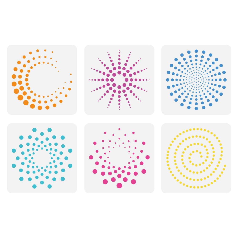 FINGERINSPIRE 6PCS Circular Dots Stencils for Painting 15x15cm Small Dots Drawing Templates Sun Round Flower Pattern Painting Stencils Reusable Daily Theme Templates for Wall Door Decoration